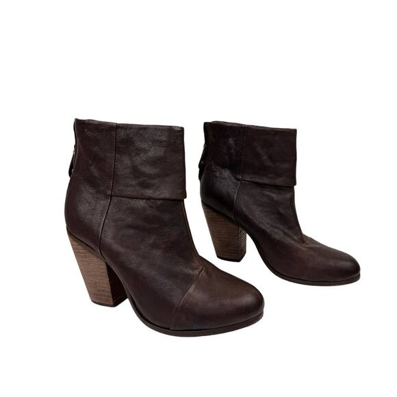 RAG & BONE Newbury Womens Brown Leather Stacked Heel Almond Toe Ankle Boot 38.5 - Picture 1 of 8